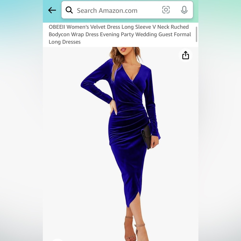 Royal blue velvet wrap dress size medium